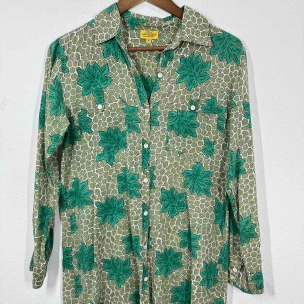 Roberta Roller Rabbit Green Mini Shirt Dress Palm Leaf Cotton Classic Preppy - Picture 2 of 8